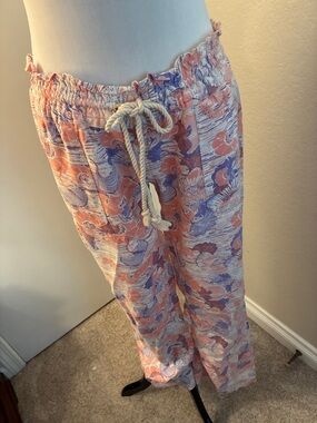 NWT Roxy Peach and Lavender Floral Drawstring Oceanside Pants